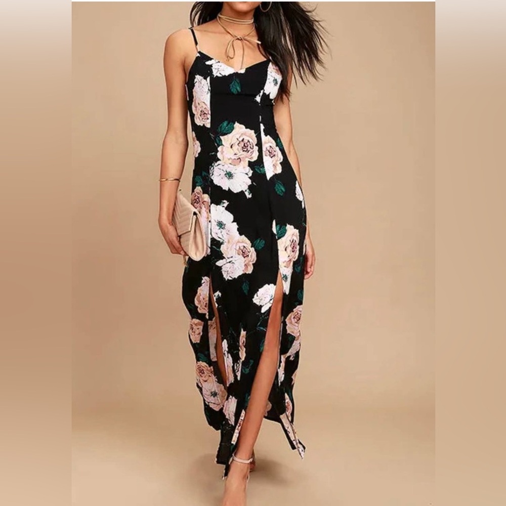 Peony For Your Thoughts Black Floral Print Maxi Dress